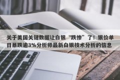 关于美国关键数据让白银“跌惨”了！银价单日暴跌逾3%分析师最新白银技术分析的信息